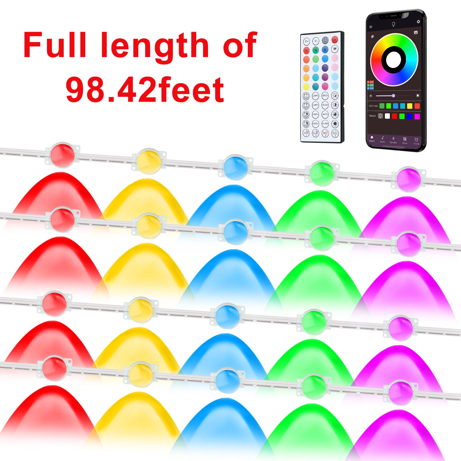 Smart RGB Eaves Lights (49ft), APP & Remote Controlled Waterproof LED Outdoor Holiday Lights