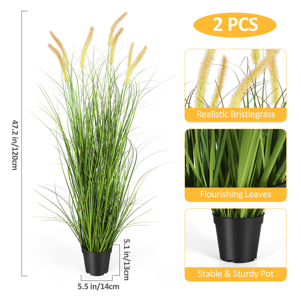 Set of 2 Faux 35-Inch Potted Reed Grass, Artificial Cattail Decorative Plants for Indoor or Outdoor Spaces, Ideal for Home Office Greenery and Special Occasions