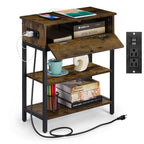 Nightstand with Charging Station & Flip Door, Rustic Side Table with USB Ports for Small Spaces