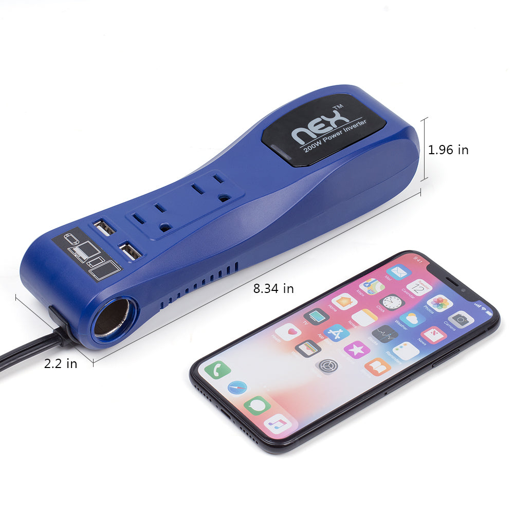 200W Automotive Power Converter with USB Charging Port, DC 12V to AC Adapter for Vehicles