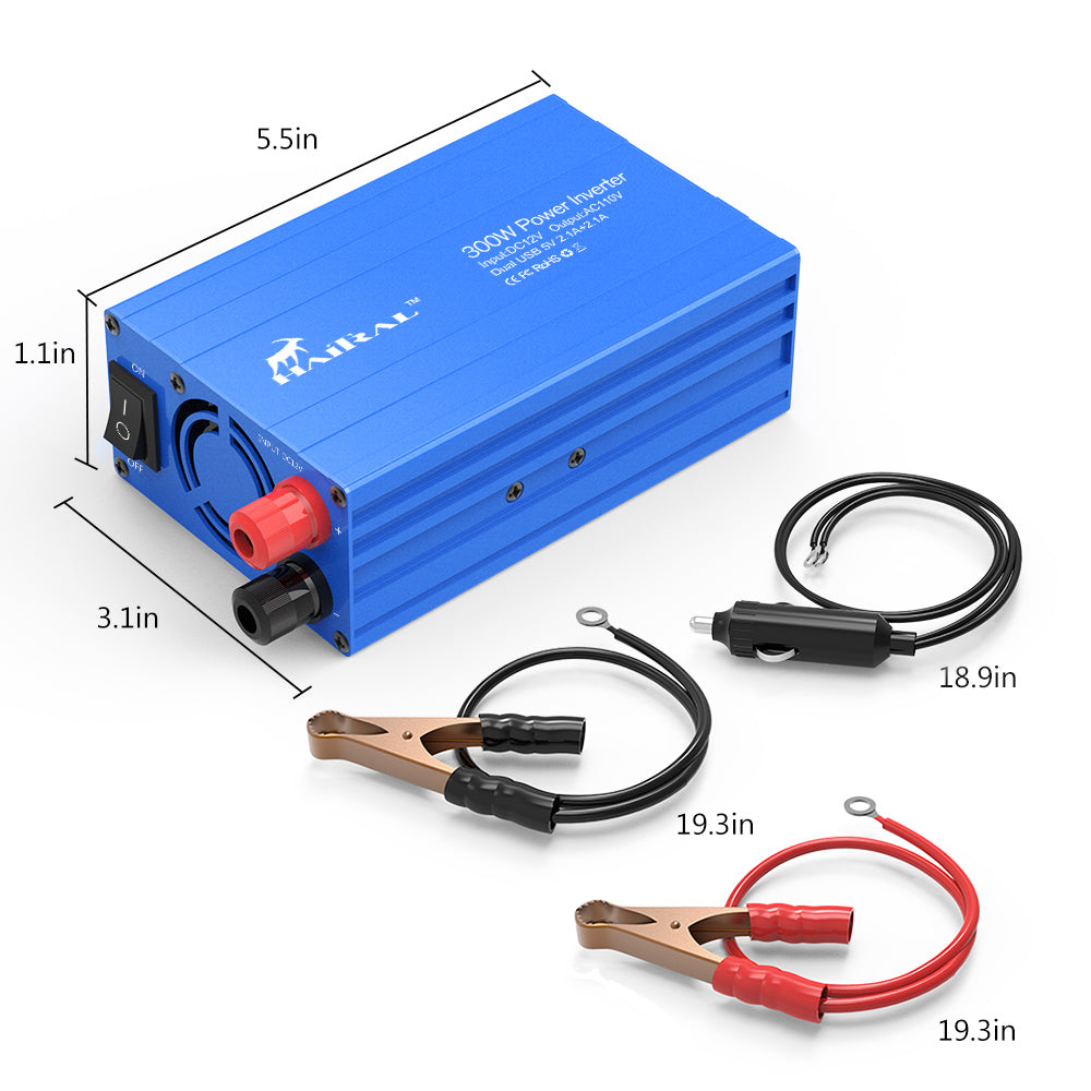 300w Car Power Converter, Charger Converter with Two Sockets and Two USB Ports, Outdoor Portable Power Supply