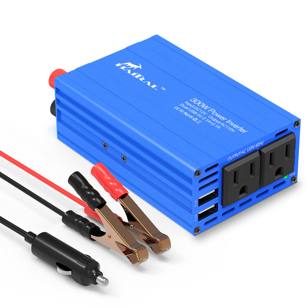 300w Car Power Converter, Charger Converter with Two Sockets and Two USB Ports, Outdoor Portable Power Supply