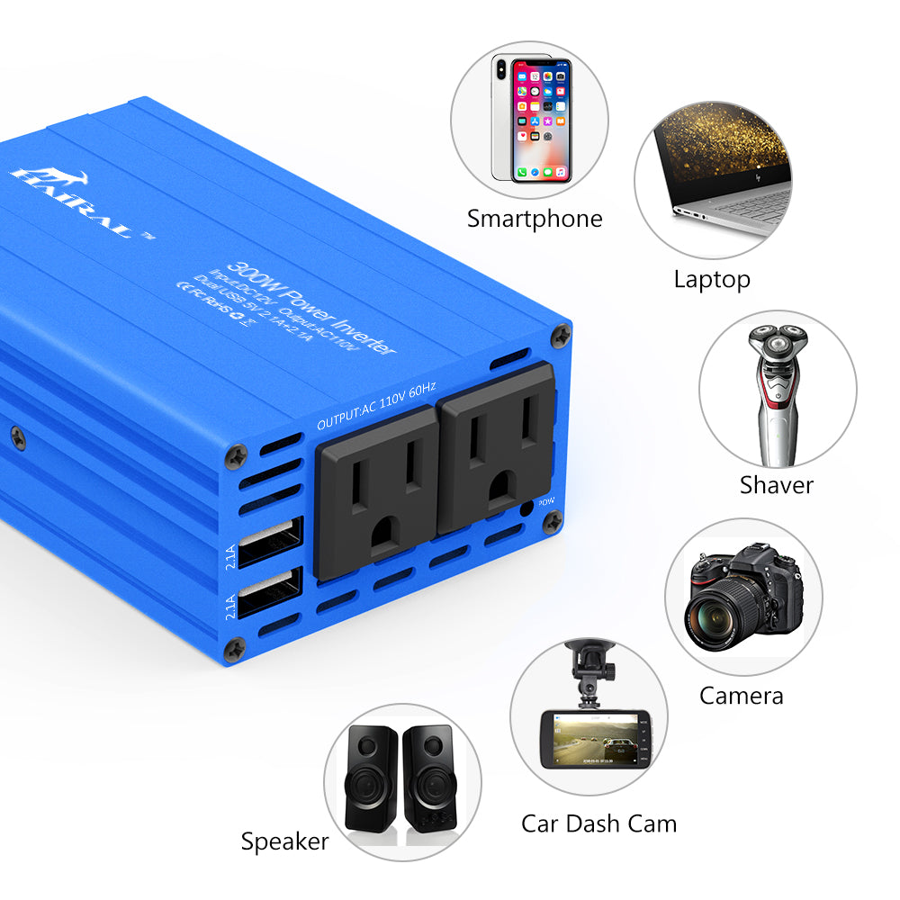 300w Car Power Converter, Charger Converter with Two Sockets and Two USB Ports, Outdoor Portable Power Supply
