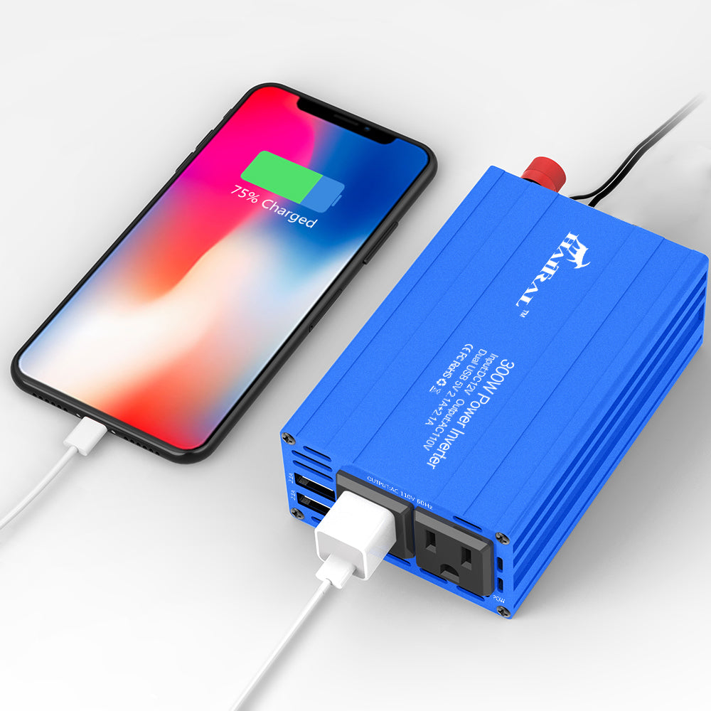 300w Car Power Converter, Charger Converter with Two Sockets and Two USB Ports, Outdoor Portable Power Supply