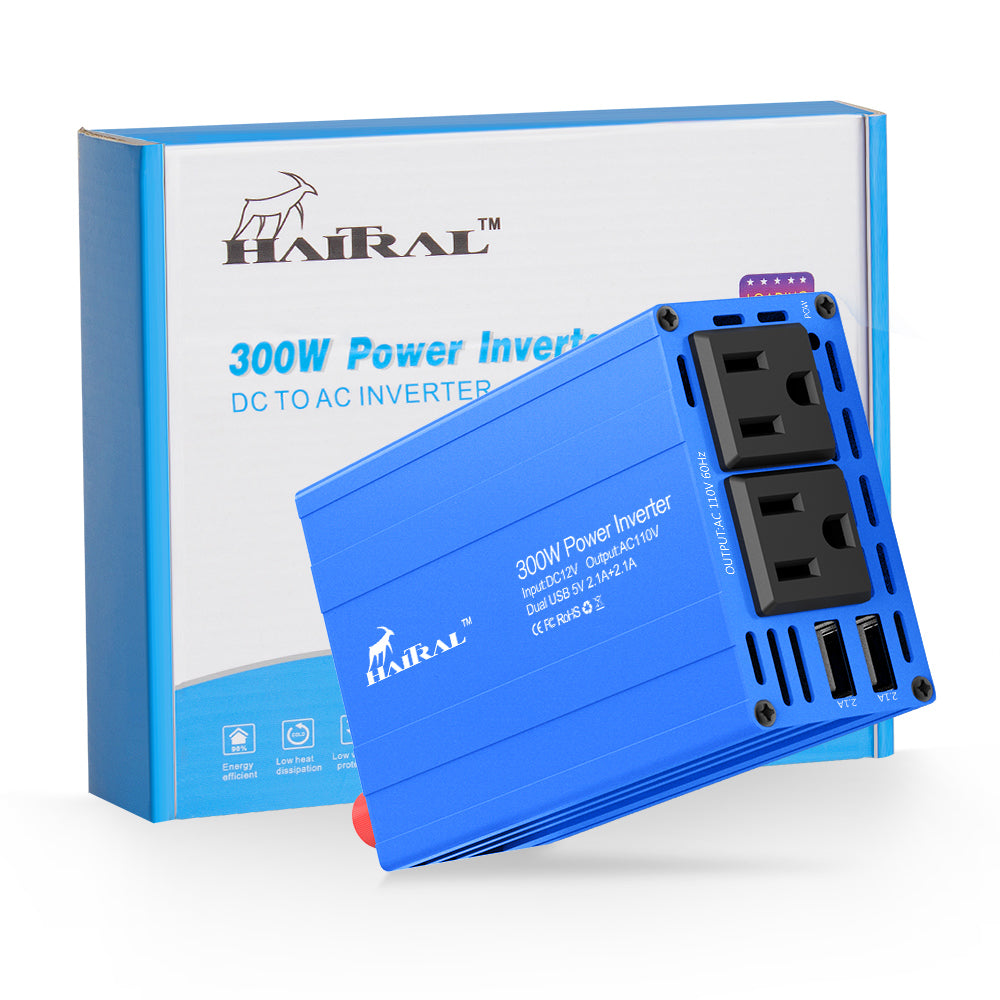300w Car Power Converter, Charger Converter with Two Sockets and Two USB Ports, Outdoor Portable Power Supply