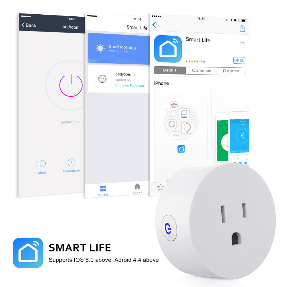 2-pack Smart Socket, Voice Control via Alexa and Google Assistant, WiFi Support, APP Connection Support, Universal for Android and IOS, No Battery Required