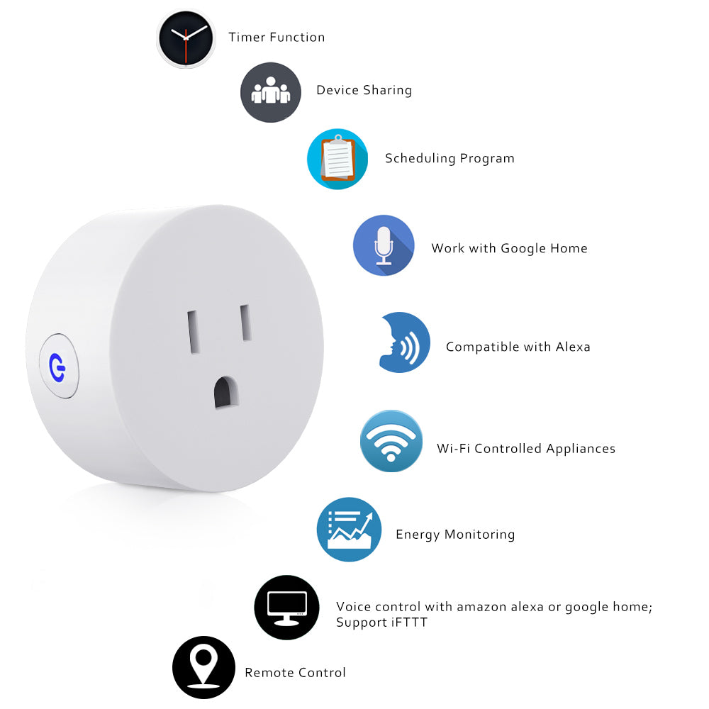 2-pack Smart Socket, Voice Control via Alexa and Google Assistant, WiFi Support, APP Connection Support, Universal for Android and IOS, No Battery Required