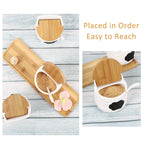 3-Piece Ceramic Condiment Jar Set - Porcelain Spice Pots with Bamboo Lids & Spoons - Decorative Kitchen Countertop Organizer Tray