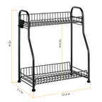 2 Tier Black Metal Spice Rack Countertop Organizer, Freestanding Kitchen Seasoning Shelf with Hooks, Spice Jar & Can Storage Holder