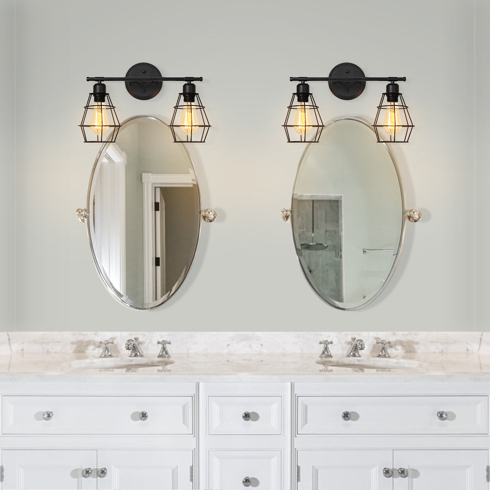 Bathroom Vanity Light, Industrial Metal Cage Wall Sconce, Farmhouse Wall Sconce Matte Black Metal Cage Light Fixture for Over Bathroom Mirror, Cafe, Living Room