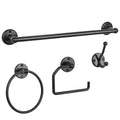 4 Piece Set, Black Bathroom Accessory Kit, Bathroom Hardware Set with 18" Towel Rail, Toilet Paper Holder, Towel Ring & Bathrobe Hook, Black Bathroom Towel Kit, Wall Mounted