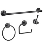 4 Piece Set, Black Bathroom Accessory Kit, Bathroom Hardware Set with 18" Towel Rail, Toilet Paper Holder, Towel Ring & Bathrobe Hook, Black Bathroom Towel Kit, Wall Mounted