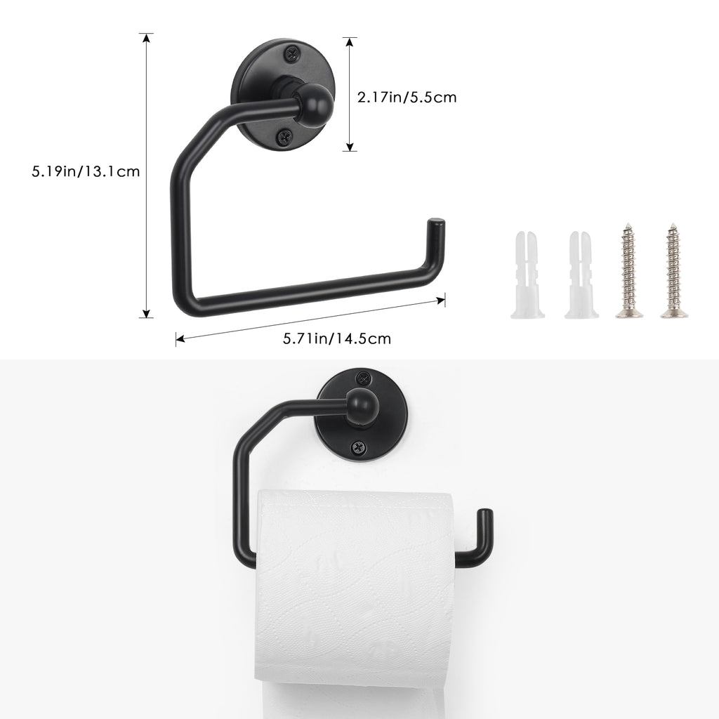 4 Piece Set, Black Bathroom Accessory Kit, Bathroom Hardware Set with 18" Towel Rail, Toilet Paper Holder, Towel Ring & Bathrobe Hook, Black Bathroom Towel Kit, Wall Mounted