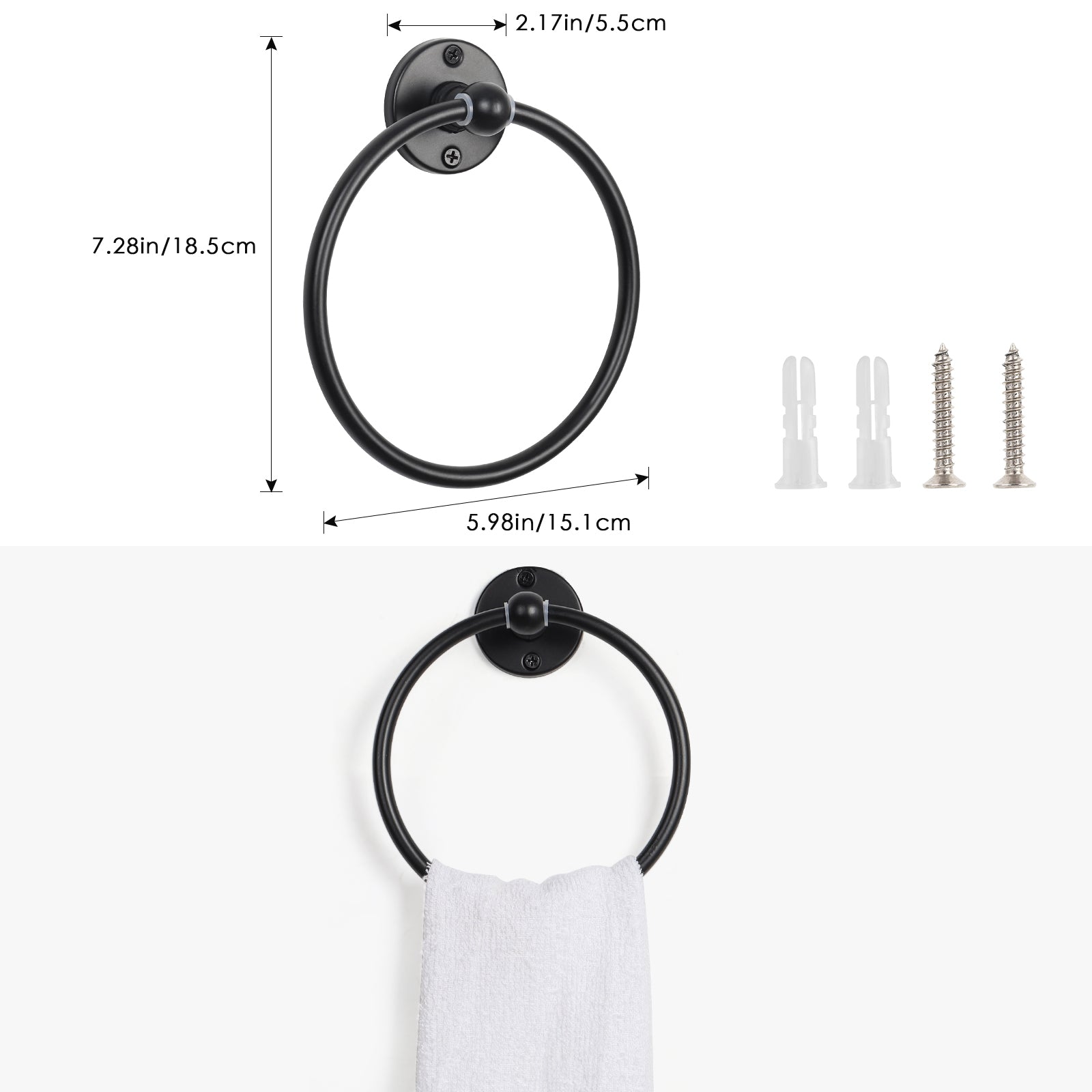 4 Piece Set, Black Bathroom Accessory Kit, Bathroom Hardware Set with 18" Towel Rail, Toilet Paper Holder, Towel Ring & Bathrobe Hook, Black Bathroom Towel Kit, Wall Mounted