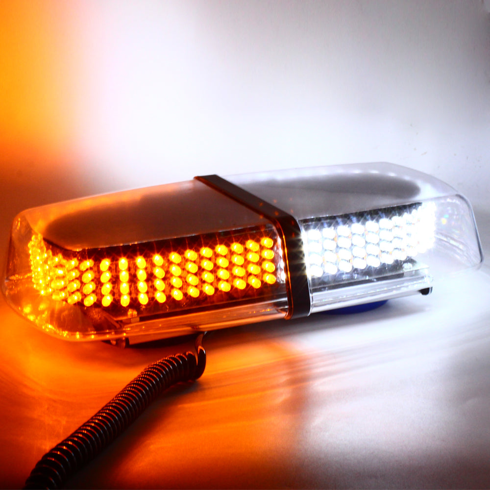 Magnetic LED Emergency Strobe Light Amber White, 12V Car Roof Warning Beacon with Spring Cord & On/Off Button