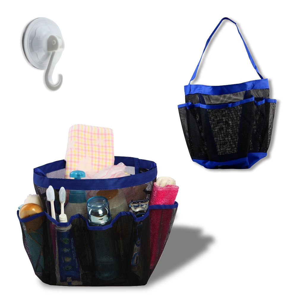 Mesh Storage Bag with Blue and Black Color Scheme & Multiple Pockets, Portable Travel Toiletry Organizer Bag
