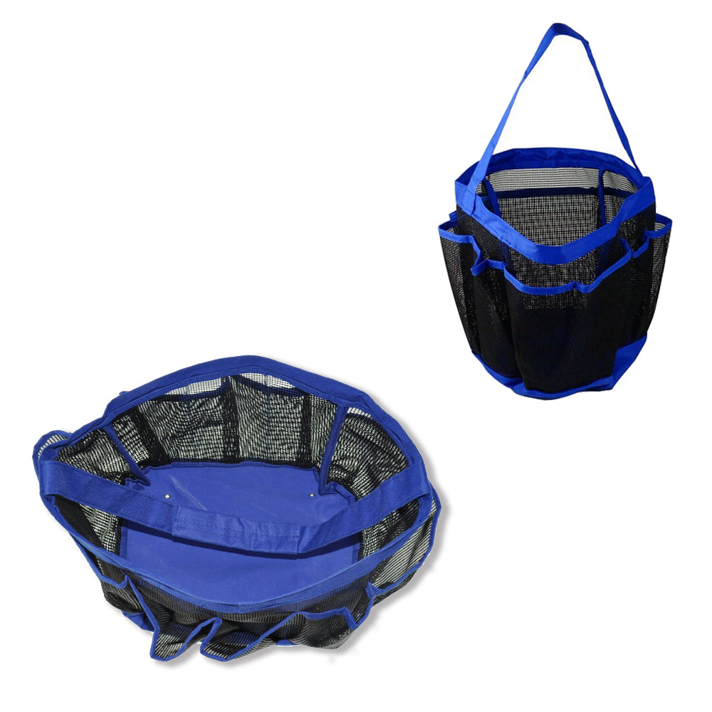 Mesh Storage Bag with Blue and Black Color Scheme & Multiple Pockets, Portable Travel Toiletry Organizer Bag