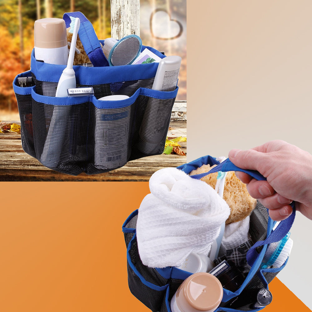 Mesh Storage Bag with Blue and Black Color Scheme & Multiple Pockets, Portable Travel Toiletry Organizer Bag