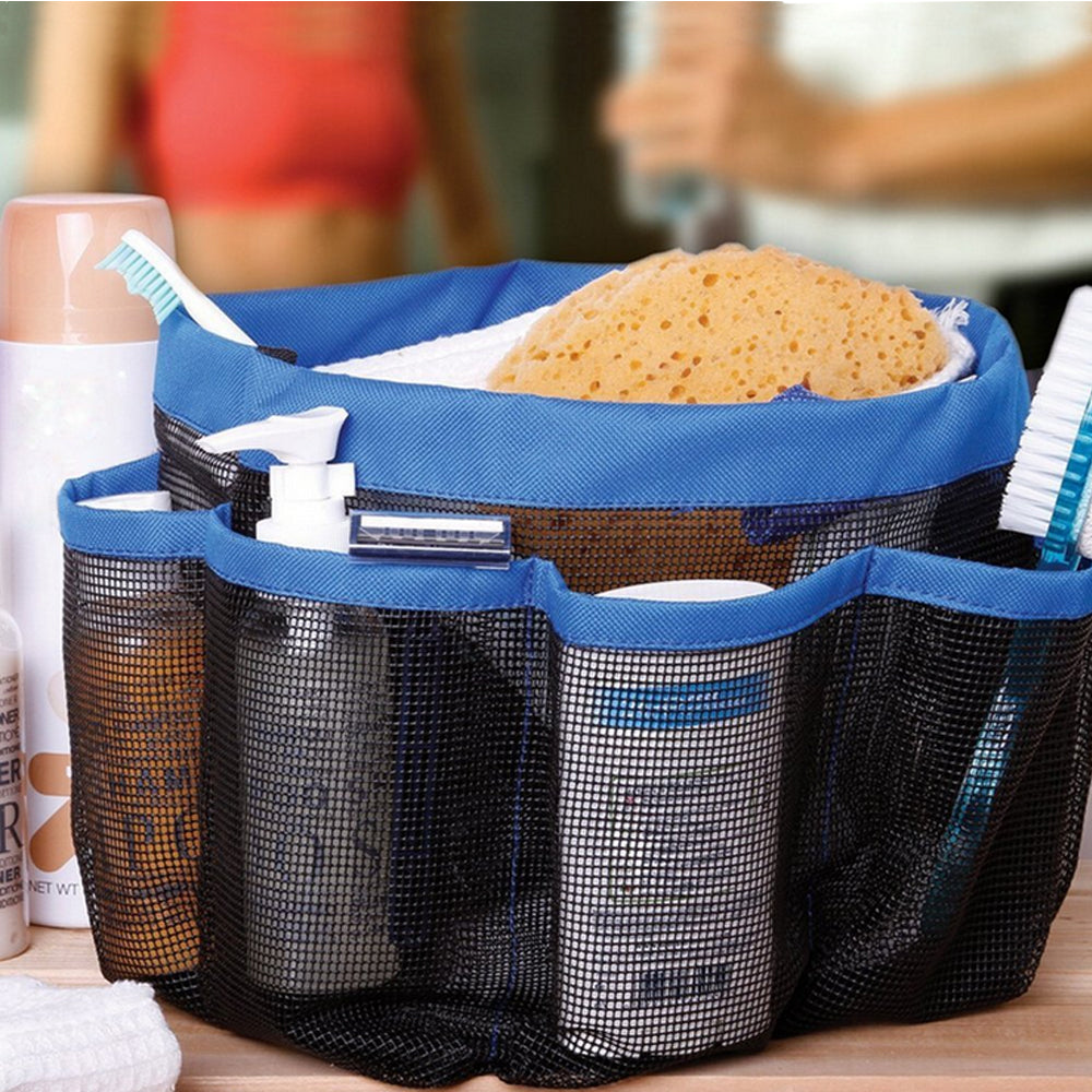 Mesh Storage Bag with Blue and Black Color Scheme & Multiple Pockets, Portable Travel Toiletry Organizer Bag