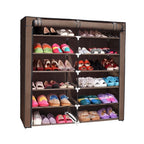 6 Tier Double Row Shoe Rack with Dust Cover, Waterproof Non-woven Shoe Storage Organizer for Entryway Bedroom
