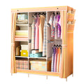 Yellow Stripe Fabric Portable Clothes Wardrobe Metal Frame Storage Closet