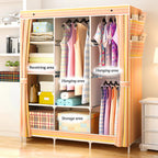 Yellow Stripe Fabric Portable Clothes Wardrobe Metal Frame Storage Closet