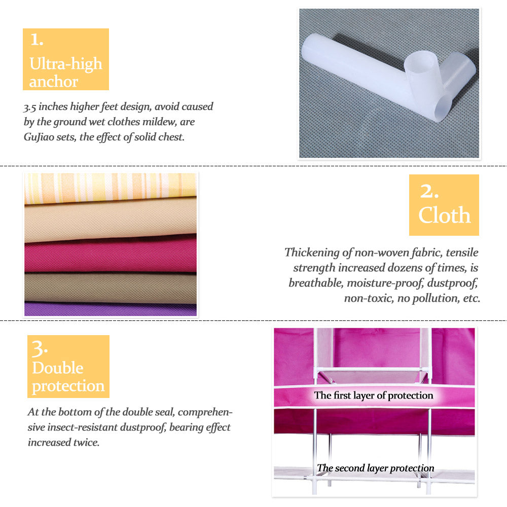 Yellow Stripe Fabric Portable Clothes Wardrobe Metal Frame Storage Closet