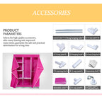 Yellow Stripe Fabric Portable Clothes Wardrobe Metal Frame Storage Closet