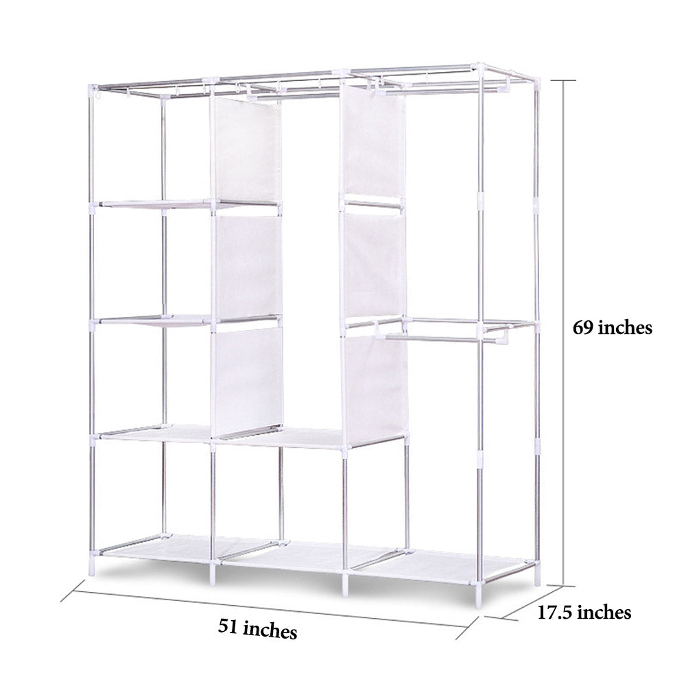 Yellow Stripe Fabric Portable Clothes Wardrobe Metal Frame Storage Closet