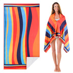 2-Pack Oversized Beach Towels - 70inchx38inch Quick-Dry Sand-Free Swimming Blanket - Vibrant Stripe Microfiber Towel for Pool & Yoga