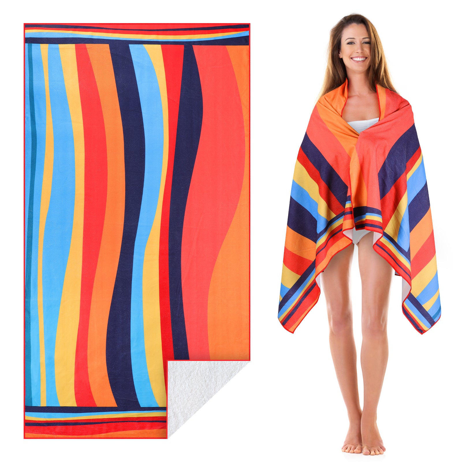 2-Pack Oversized Beach Towels - 70inchx38inch Quick-Dry Sand-Free Swimming Blanket - Vibrant Stripe Microfiber Towel for Pool & Yoga