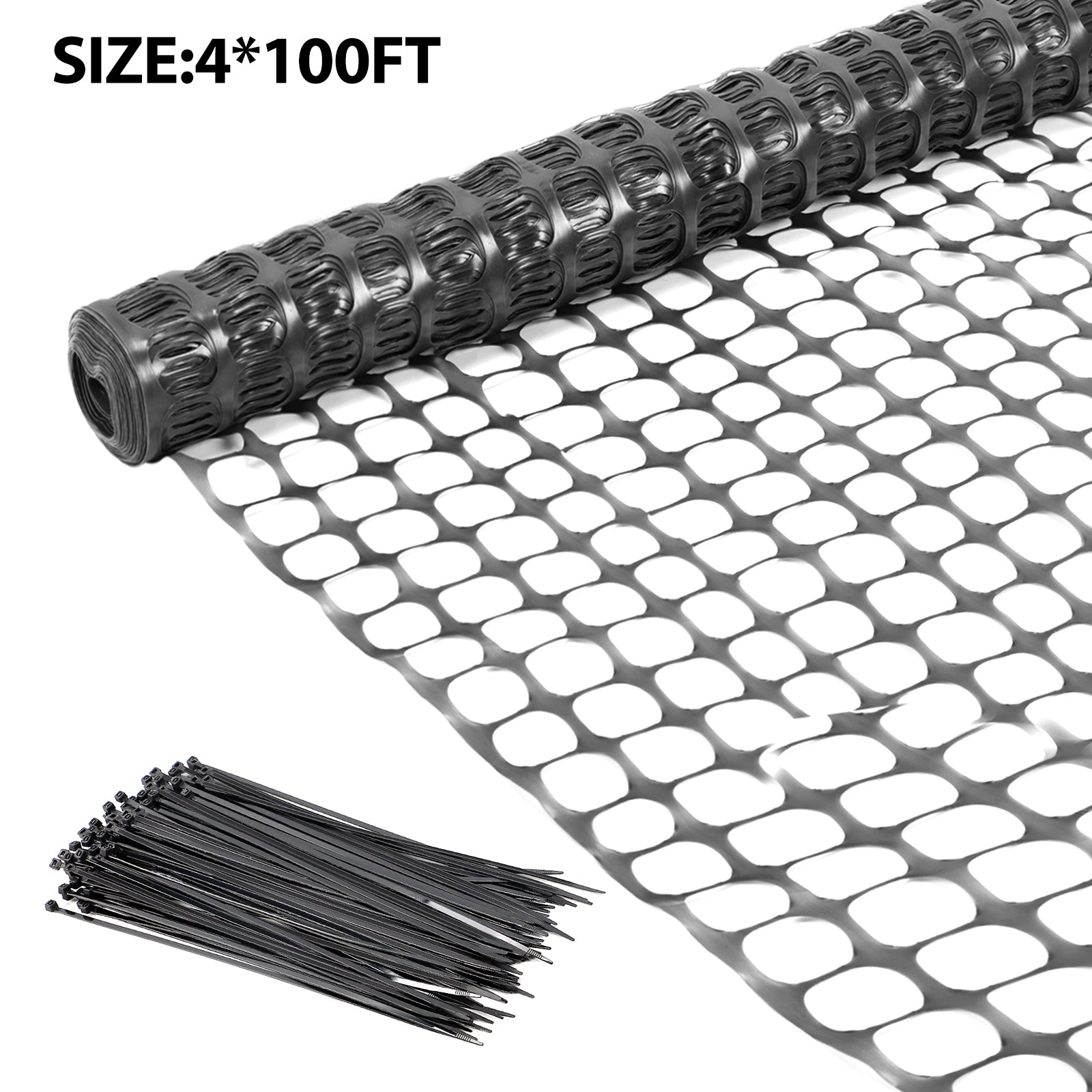 4' x 100' Plastic Mesh Safety Fence - High-Visibility Construction Barrier Netting - Includes 100 Zip Ties for Garden & Poultry