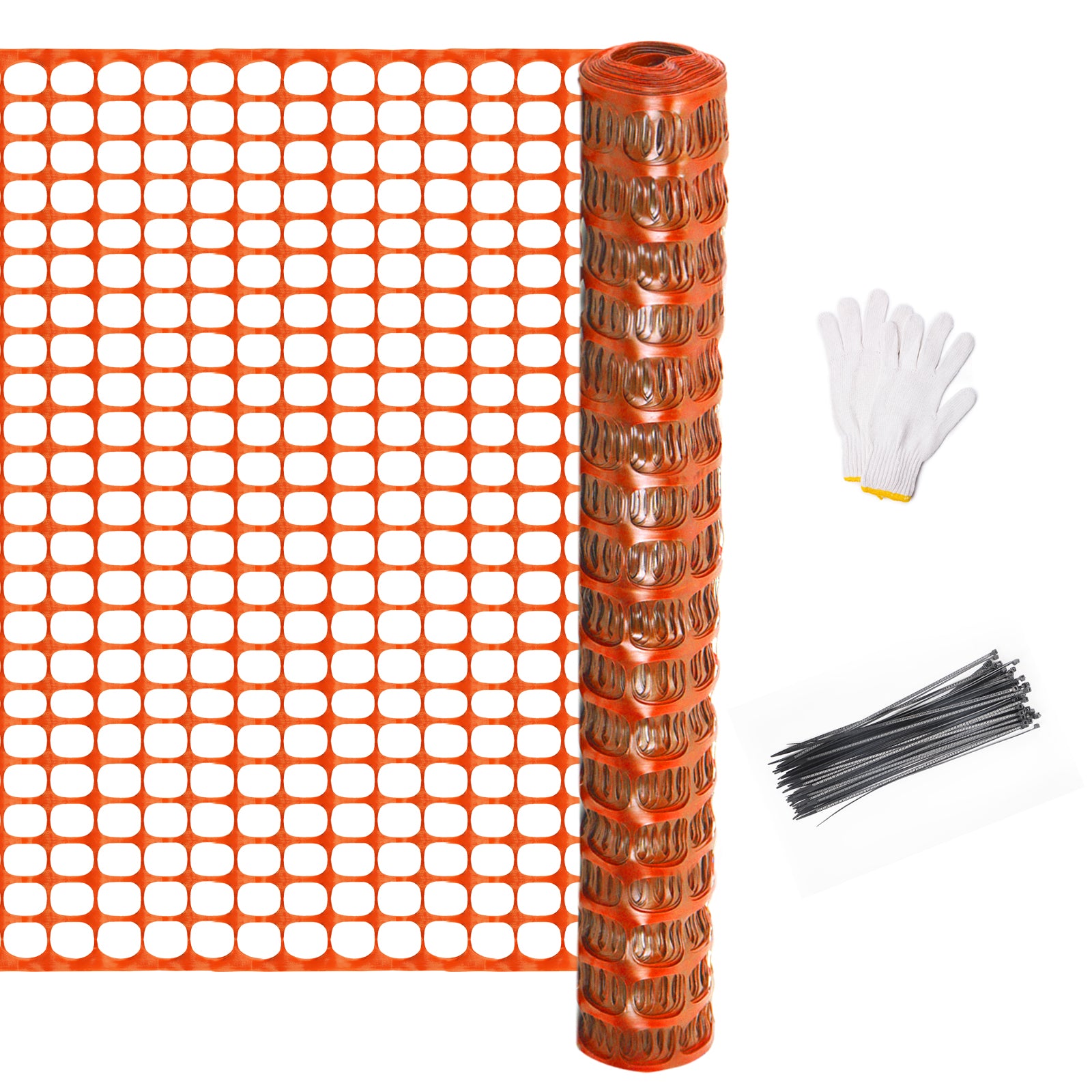 4' x 100' Plastic Mesh Safety Fence - High-Visibility Construction Barrier Netting - Includes 100 Zip Ties for Garden & Poultry