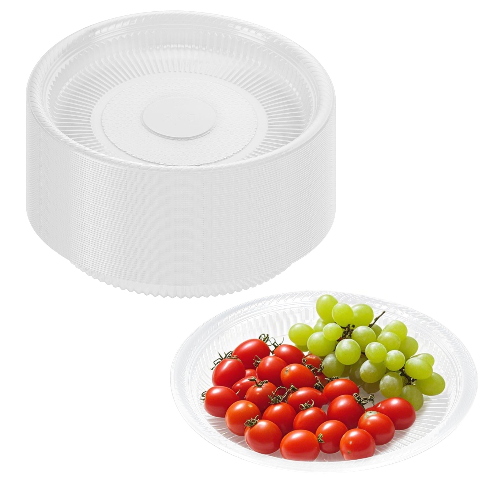 50-Piece White Round Disposable Lunch Plates - Microwave Safe Plastic Serving Trays - Heavy Duty Party Supplies for Events