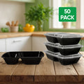 50-Pack 2-Compartment Meal Prep Containers - 30oz Reusable Plastic Food Storage with Lids - Perfect for Entrees & Sides