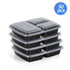 50-Pack 3-Compartment Meal Prep Containers - 38oz Reusable Plastic Bento Boxes - Portion Control Storage for Healthy Meals