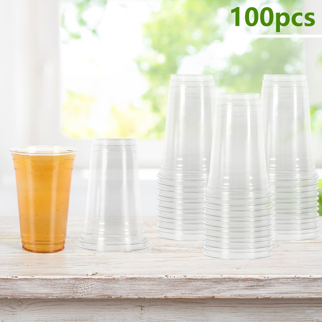 100-Pack 32oz/30oz/24oz Clear Disposable Water Cups - Bulk Plastic Cold Drink Cups for Parties, Weddings & Catering
