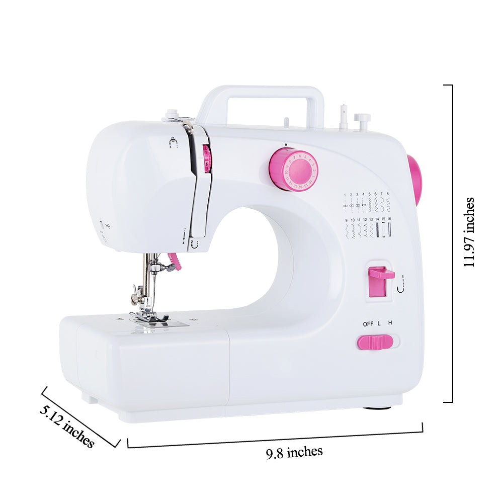 1 Sewing Machine with 16 Built-in Stitches and 60 Spools of Thread. It features adjustable sewing speed, reverse stitching for reinforced seams, buttonhole stitching, four-step buttonholes, seam sewing, plus replaceable presser feet and seam guides.
