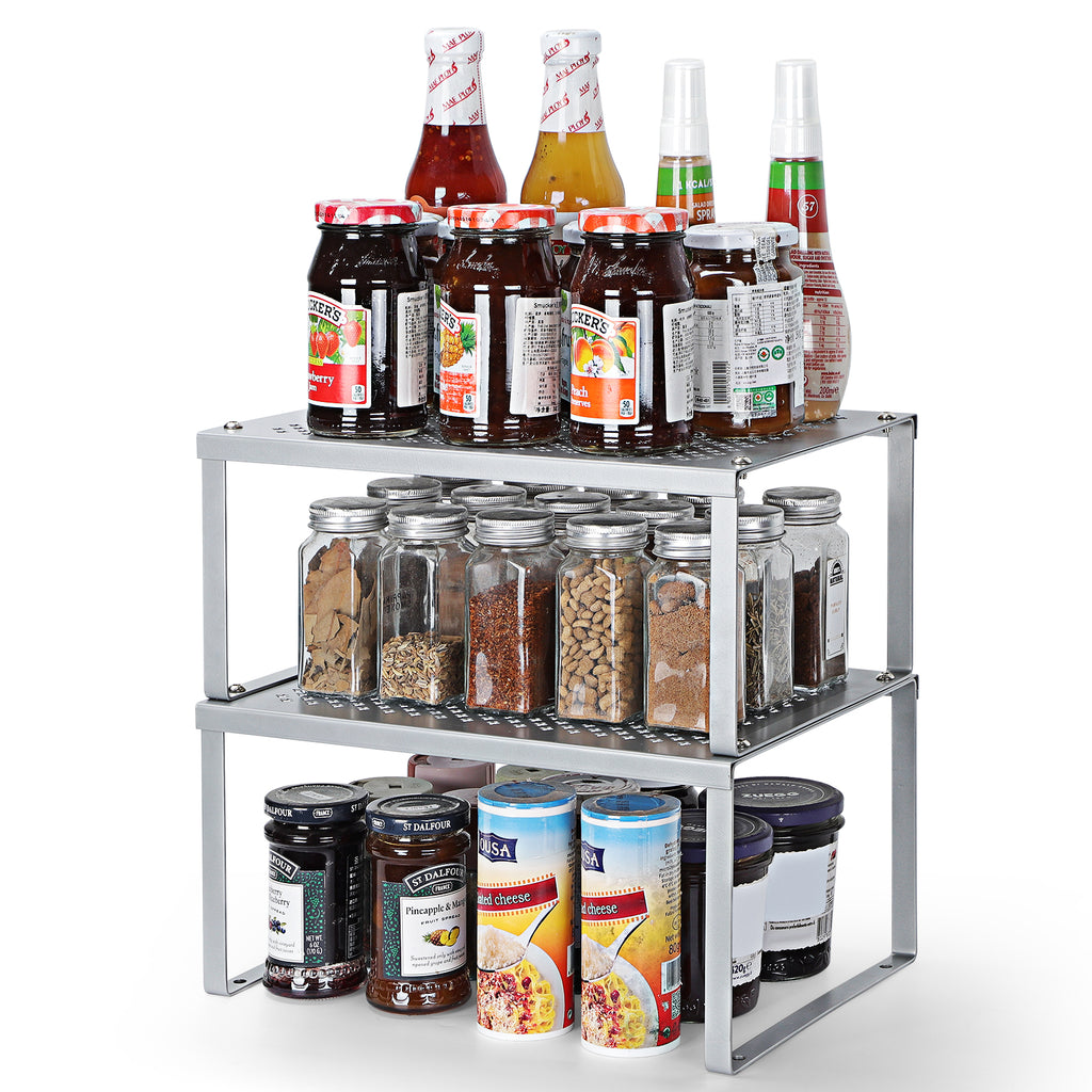 Set of 2 Black Cabinet Shelf Inserts - Expandable & Stackable Kitchen Organizer for Spice Rack