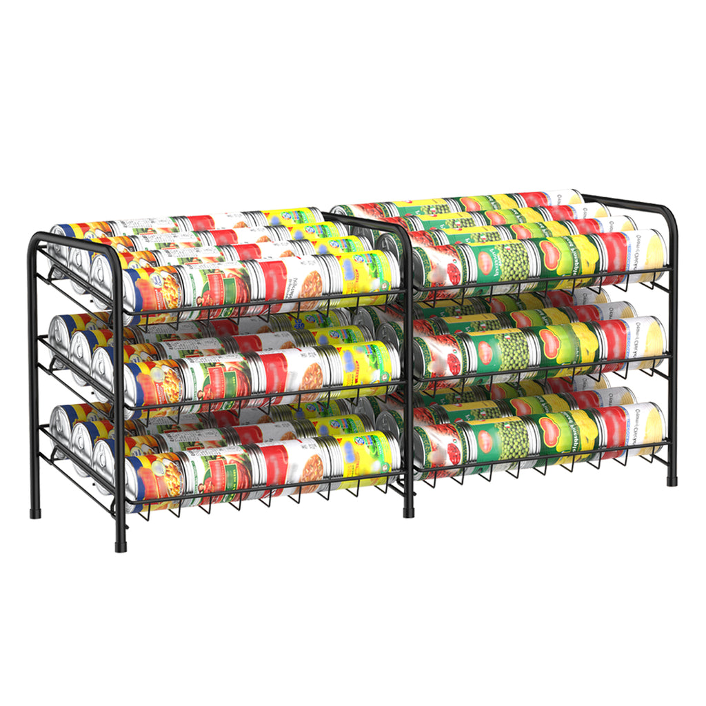 Stackable Can Rack Organizer - Holds Up to 72 Cans - 2-in-1 Gravity-Fed Can Storage for Kitchen Pantry & Cabinet, Black
