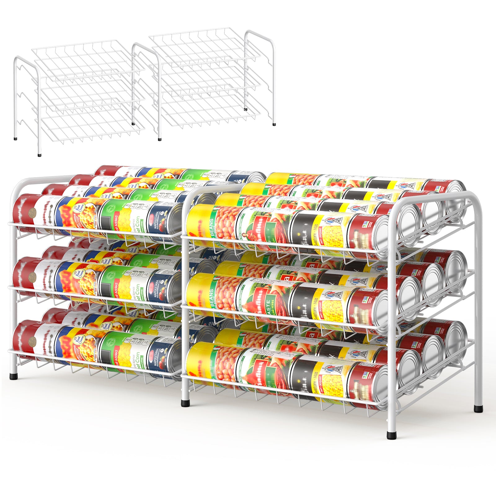 Stackable Can Rack Organizer - Holds Up to 72 Cans - 2-in-1 Gravity-Fed Can Storage for Kitchen Pantry & Cabinet, Black