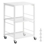 2-Tier Small End Table - White Wood Nightstand with Storage Shelf - Modern Printer Stand & Sofa Side Table for Small Spaces