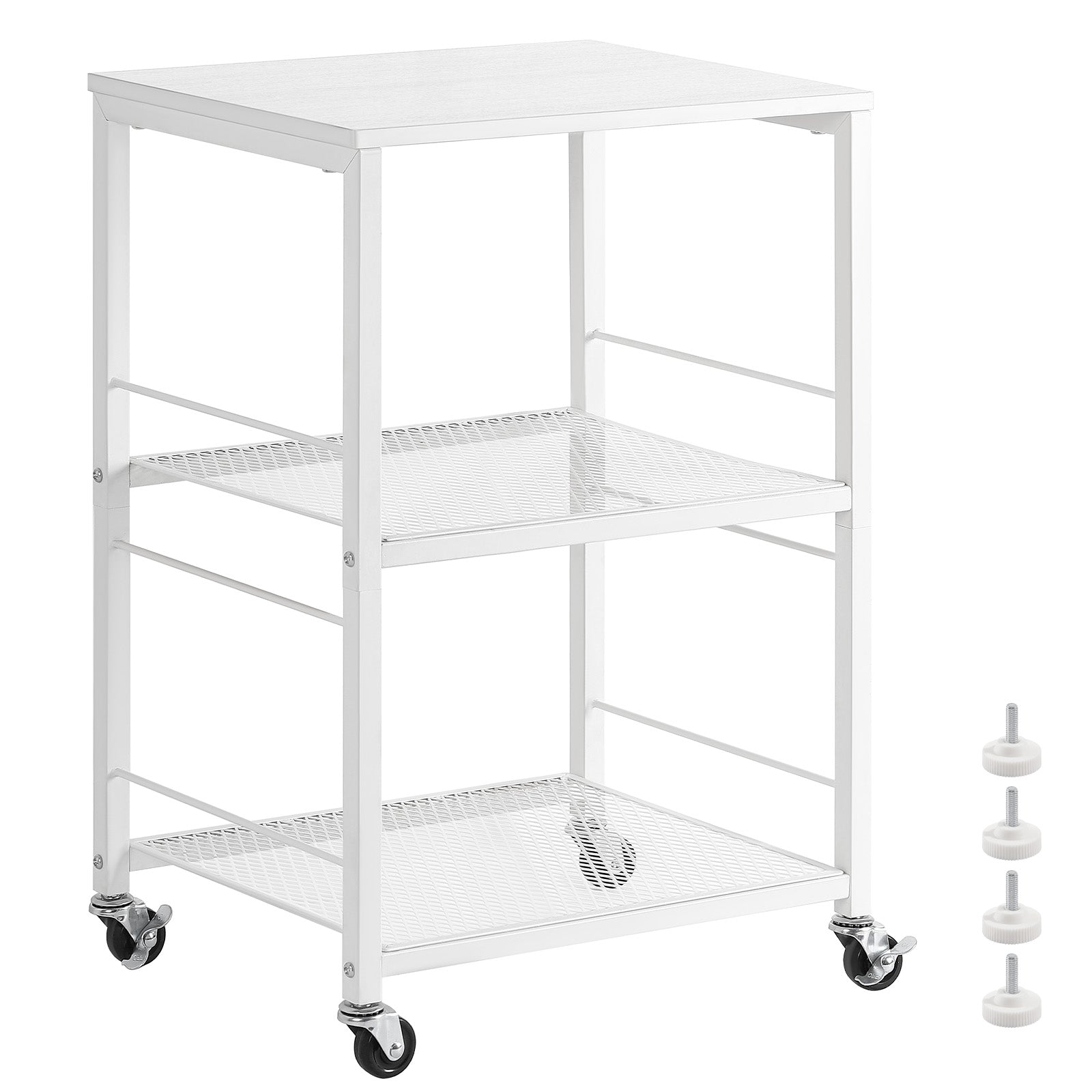 2-Tier Small End Table - White Wood Nightstand with Storage Shelf - Modern Printer Stand & Sofa Side Table for Small Spaces