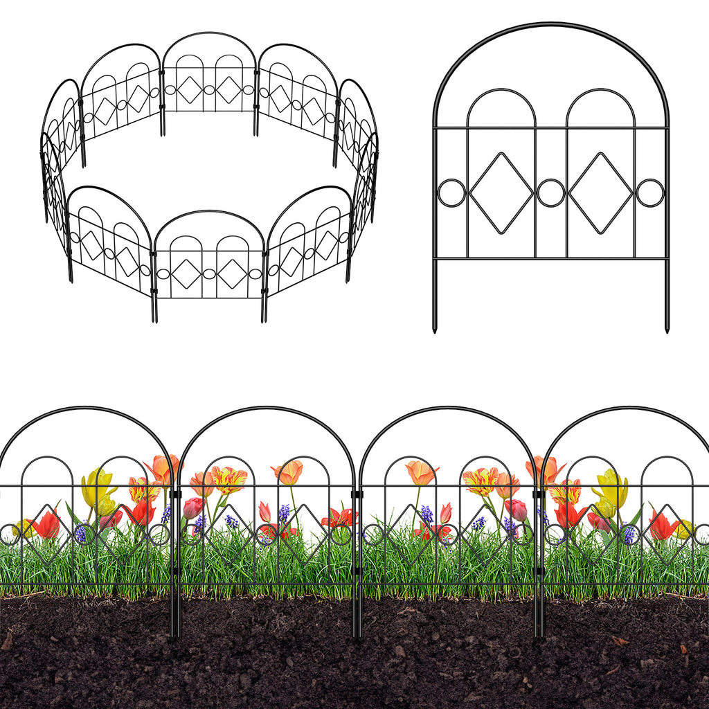 35-Panel Garden Fence Border - Arch & Diamond Design No-Dig Animal Barrier - Decorative Metal Fencing for Patio & Lawn