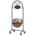 39.5inch Welcome Planter Basket Stand with Coco Liner - Hanging Metal Flower Stand - Decorative Sign for Porch & Entryway
