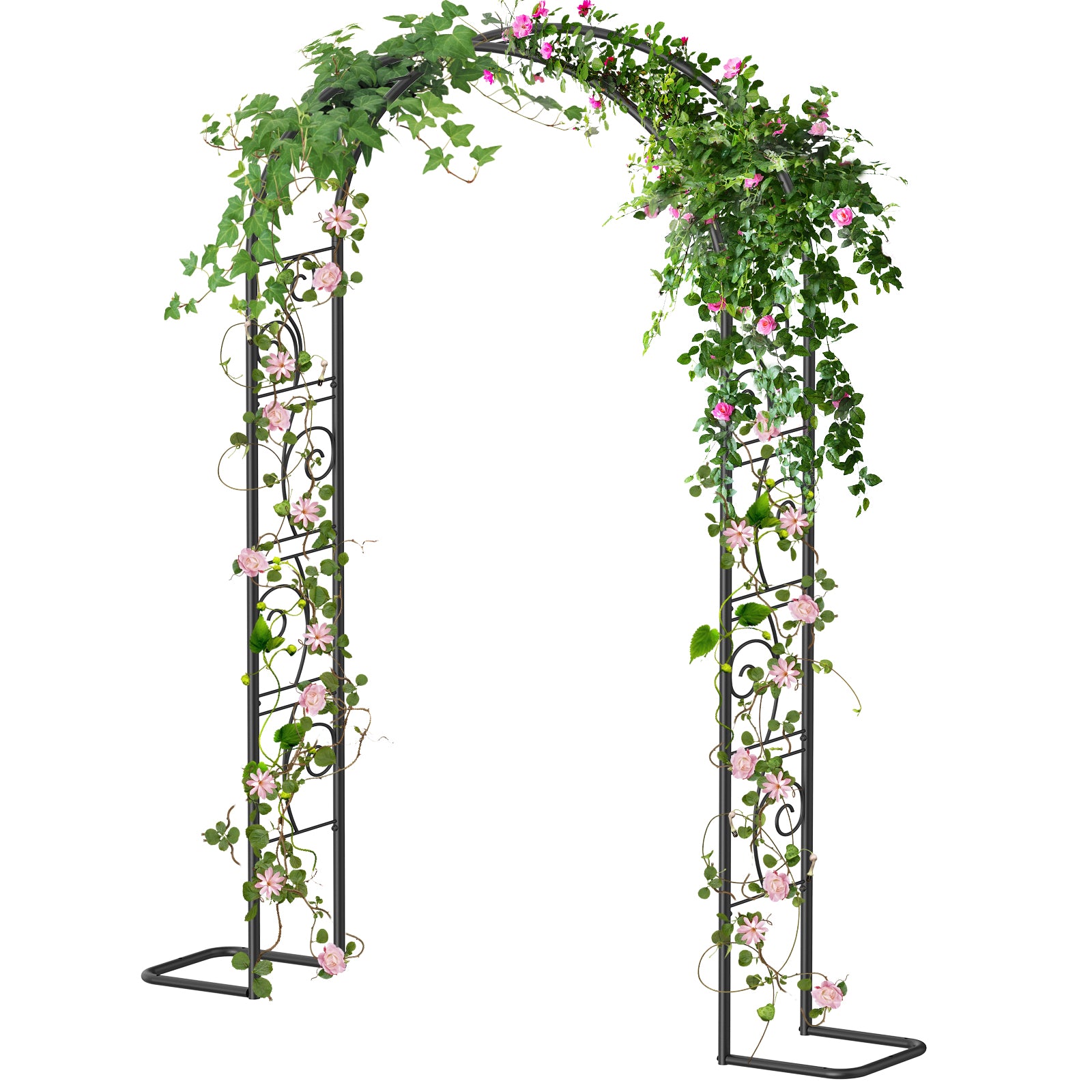 7FT Garden Arch Arbor with Scroll Design - Decorative Metal Trellis for Climbing Plants - Elegant Outdoor Wedding Stand