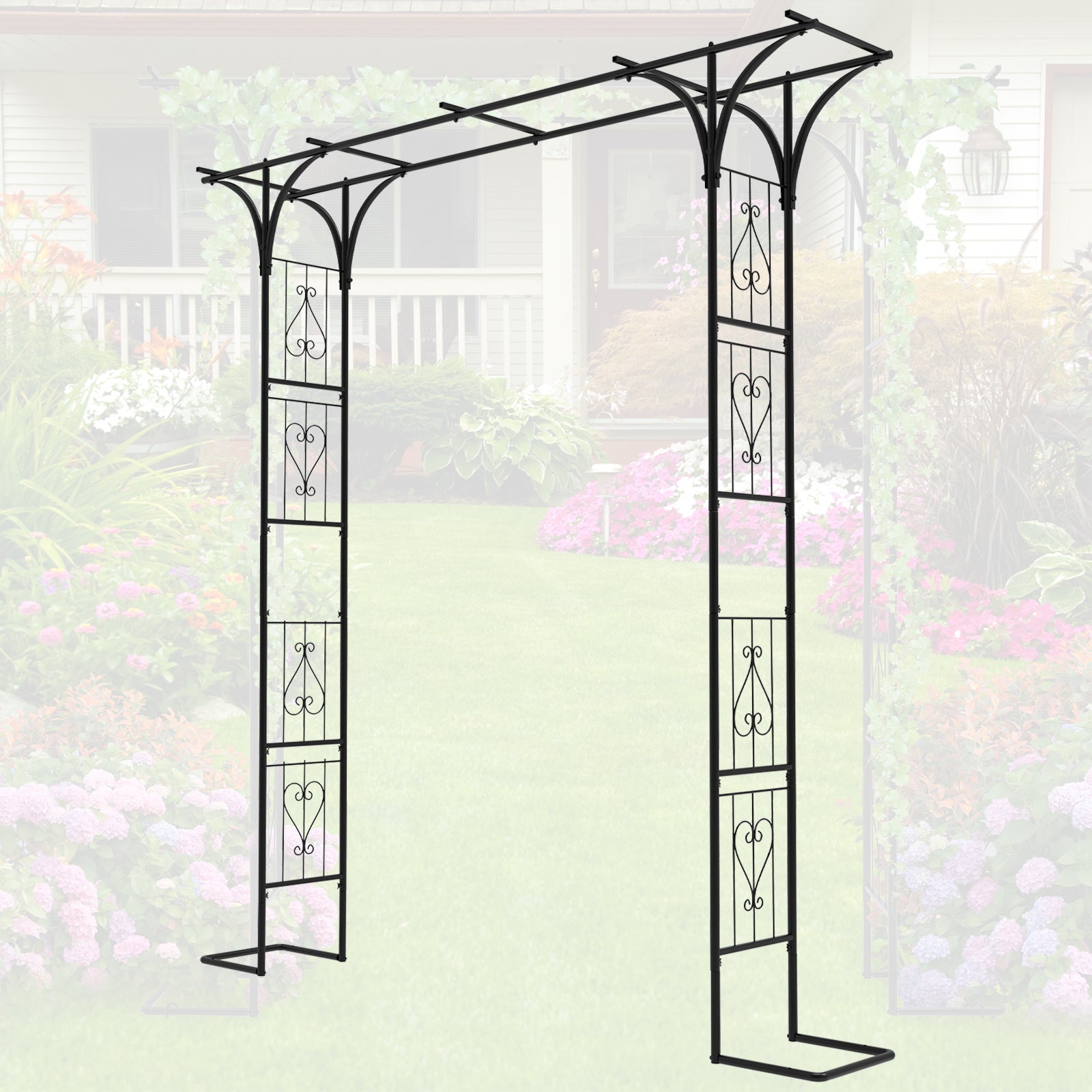 7FT Flat-Top Garden Arch Arbor - Modern Steel Trellis for Climbing Vines - Decorative Outdoor Gate for Backyard & Patio
