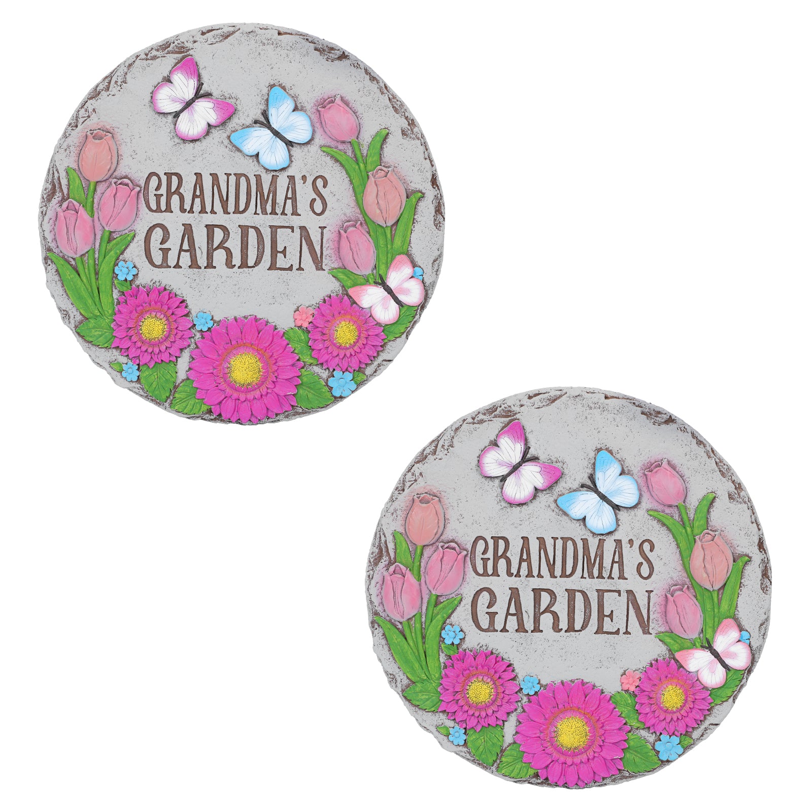 2-Pack Grandma's Garden Stepping Stones - 10inch Decorative Outdoor Pavers - Floral Design Walkway Stones, Heartfelt Gift for Nana
