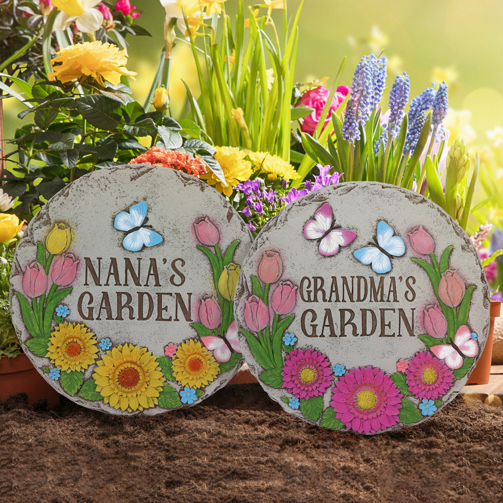 2-Pack Grandma's Garden Stepping Stones - 10inch Decorative Outdoor Pavers - Floral Design Walkway Stones, Heartfelt Gift for Nana