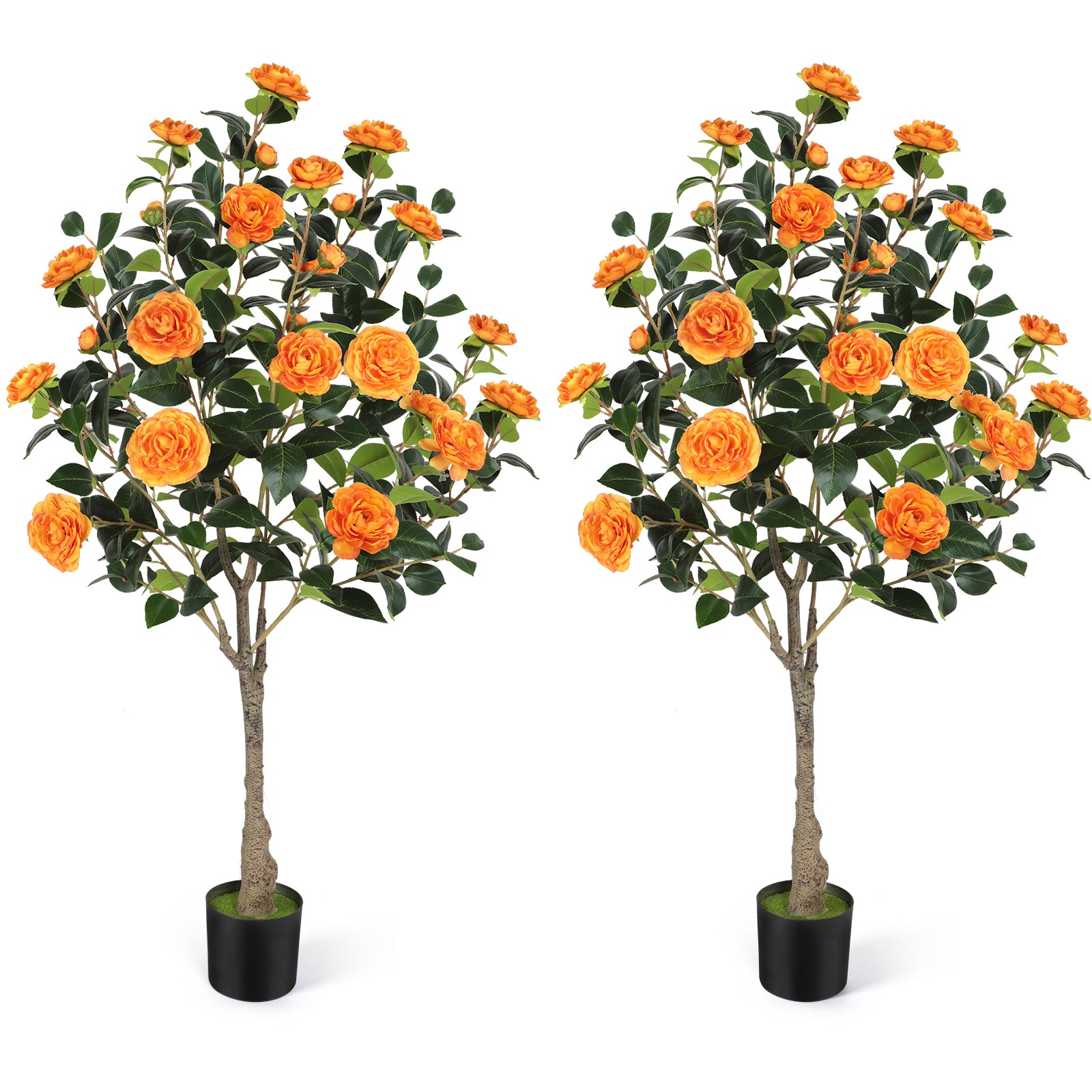 4ft Artificial Camellia Tree with Vibrant Yellow Flowers, Lifelike Potted Faux Plant for Indoor & Outdoor Home Decor, Porch & Office